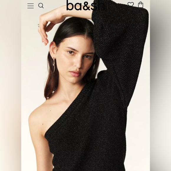 Ba&sh asymmetrical one shoulder glitter silver sweater. Size XS - Picture 1 of 8